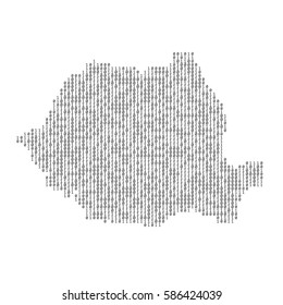 Romania country map made from digital binary code