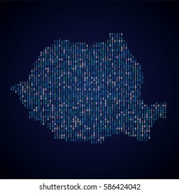 Romania country map made from digital binary code