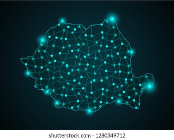 Romania country map polygonal with spot lights places - Vector