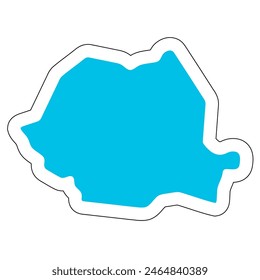 Romania country silhouette. High detailed map. Solid blue vector sticker with white contour isolated on white background.