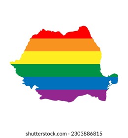 Romania country silhouette. Country map silhouette in rainbow colors of LGBT flag.