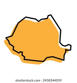 Romania country simplified map. Orange silhouette with thick black sharp contour outline isolated on white background. Simple vector icon