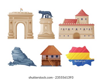 Romania Country Traditional Symbol and Object Vector Set