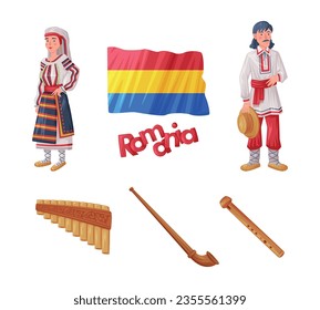 Romania Country Traditional Symbol and Object Vector Set