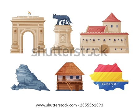 Romania Country Traditional Symbol and Object Vector Set