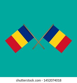 Romania and Romania crossed flags.Language learning or travel concept. flat design.