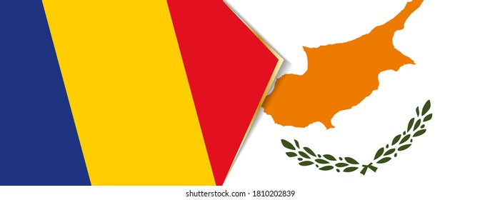 Banderas de Rumania y Chipre, dos banderas vectoriales símbolo de relación o enfrentamiento.