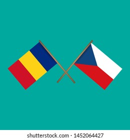 Romania and Czech Republic crossed flags.Language learning or travel concept. flat design.