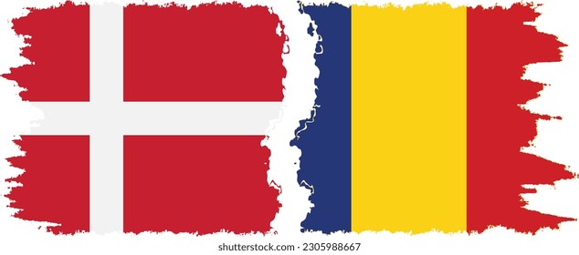 Conexión de banderas gruesas de Rumania y Dinamarca, vector