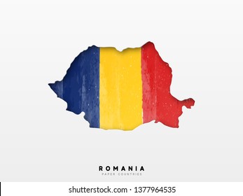 Romania detailed map with flag of country. Painted in watercolor paint colors in the national flag.