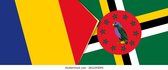 Banderas de Rumania y Dominica, dos banderas vectoriales símbolo de relación o enfrentamiento.