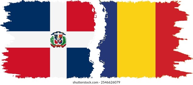 Romania and Dominican Republic grunge flags connection, vector