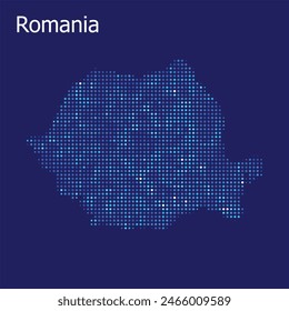 romania dotted map with blue bg	
