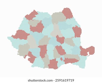 Romania dotted map. Digital style map of the country on white background. Romania shape with circle dots. Colored dots style. Small size circles. Modern vector illustration.
