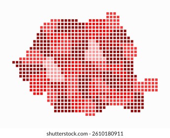 Romania dotted map. Digital style map of the country on a white background. Romania shape with square dots. Colored dots style. Large size squares. Stylish vector illustration.
