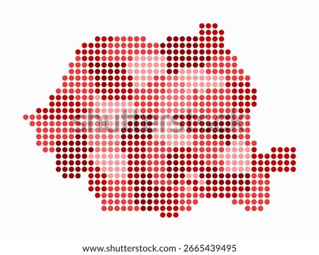 Romania dotted map. Digital style map of the country on white background. Romania shape with circle dots. Colored dots style. Large size circles. Abstract vector illustration.