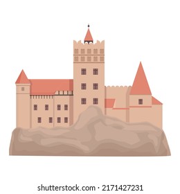 Romania dracula castle icon cartoon vector. Romanian flag. National travel svg