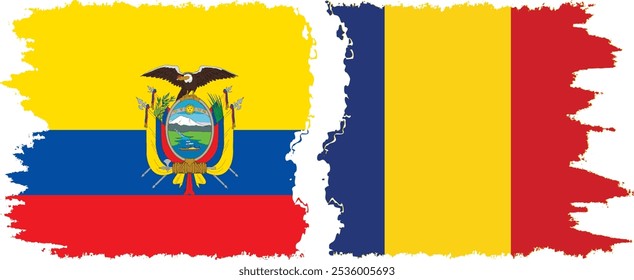 Rumania y Ecuador: conexión de banderas grunge, Vector