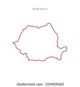 Romania editable outline map. Romanian red border. Country name. Adjust line weight. Change to any color. Vector illustration.