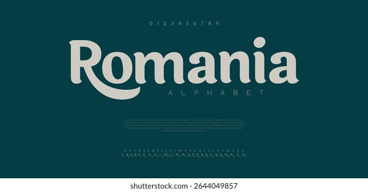 Romania elegant font alphabet uppercase lowercase and number. Classic lettering minimal fashion designs. Typography modern serif fonts regular decorative vintage concept. Vector illustration
