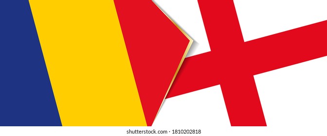Rumänien und England Flaggen, zwei Vektorflaggen Symbol für Beziehung oder Konfrontation.