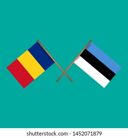 Romania and Estonia crossed flags.Language learning or travel concept. flat design.