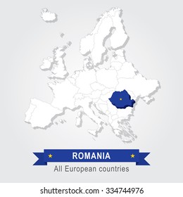 Romania. Europe administrative map.