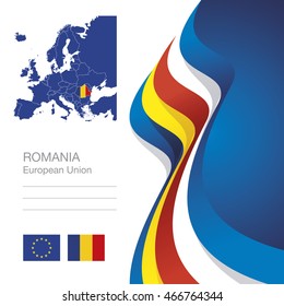 Romania European Union flag ribbon map abstract background