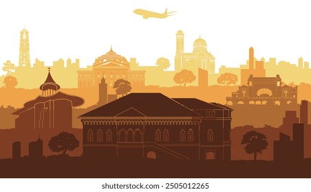 Romania famous landmark silhouette style, vector illustration