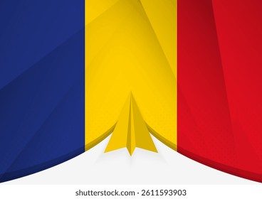Romania Flag with Abstract Paper Airplane Design, National Flag in a geometric folded paper style. Vector illustration.