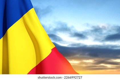 Romania flag against the sunset. Patriotic background. EPS10 vector