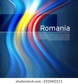 Romania flag background. Abstract romanian flag in the blue sky. National holiday card design. Business brochure design. State banner, romania poster, patriotic cover, flyer. Vector illustration