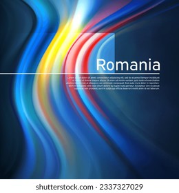 Romania flag background. Abstract romanian flag in the blue sky. National holiday card design. Business brochure design. State banner, romania poster, patriotic cover, flyer. Vector illustration