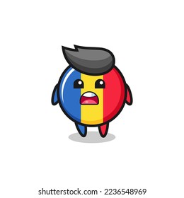 romania flag badge illustration with apologizing expression, saying I am sorry , cute style design for t shirt, sticker, logo element