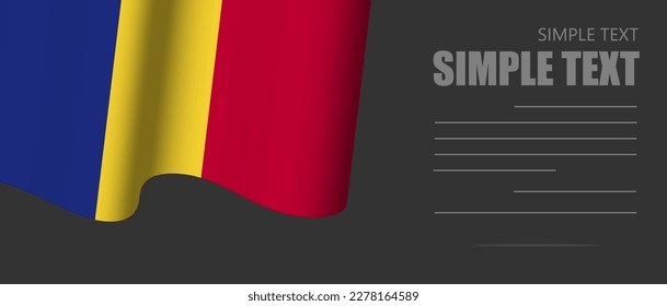 fondo del rectángulo de la bandera de rumania, papel tapiz de tono negro en modo oscuro, banner del sitio web romania tono blanco y negro con texto gris.