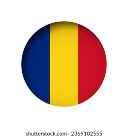 Bandera de Rumania - detrás del agujero de papel circular cortado con sombra interior.