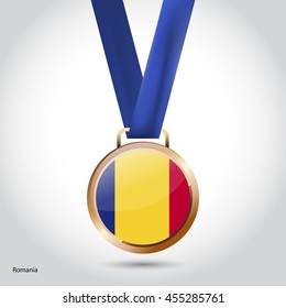 Romania Flag in Bronze Medal. Vector Illustration. RIO Olympic Game Bronze Medal. Vector Illustration