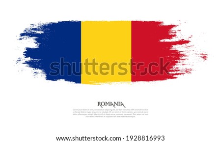 Romania flag brush concept. Flag of Romania grunge style banner background