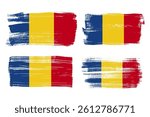 Romania flag brush stroke set. Romania grunge flags set for national Day of Romania. Independence day grunge romania flag icon set isolated on white background