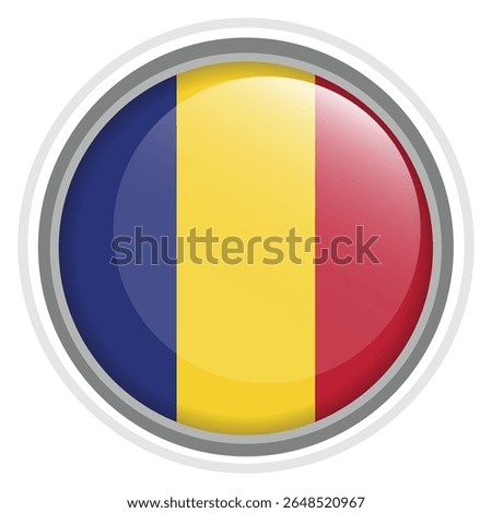 Romania Flag Button Icon Glossy Round National Emblem Vector Illustration