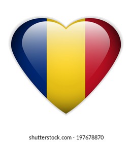 Romania flag button on a white background. The colors of the original. Vector illustration.