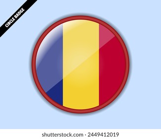 Romania flag circle badge, vector design, oval Romania emblem, rounded sign with reflection, patriotism and trade concept, logo with country flag