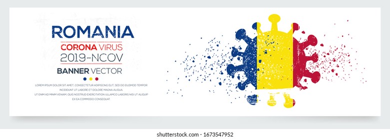 Indicador Rumania con símbolo de virus de la corona (2019-nCoV), ilustración vectorial.