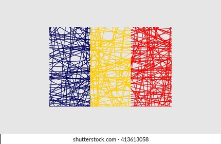 Romania  flag design concept. Flag painted by pencil strokes and country name. Image relative to travel and politic themes