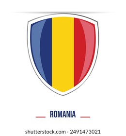 Romania Flag glossy Shield Emblem, Premium Quality Design, Vector Illustration on white background for Print, Web, and Graphic Design Projects"  Great Union day 1st December and Educational Use.