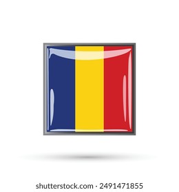 Romania Flag Glossy Square Icon, Shiny Design with Reflective Surface, National Symbol isolated vector Illustration for Print, Web, Digital Projects of 1st December Great Union Day on white background