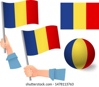 Romania flag in hand set. Ball flag. National flag of Romania vector illustration