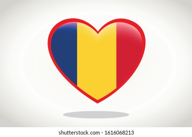 Romania Flag in Heart Shape. Heart 3d Flag of Romania, Romania flag template design.