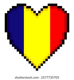 Romania flag with heart shape in pixel art style