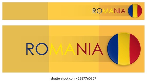 Rumania marca banner web horizontal al estilo neomorfista moderno. Botón de cabecera de país rumano de página web para aplicación móvil o sitio de internet. Vector